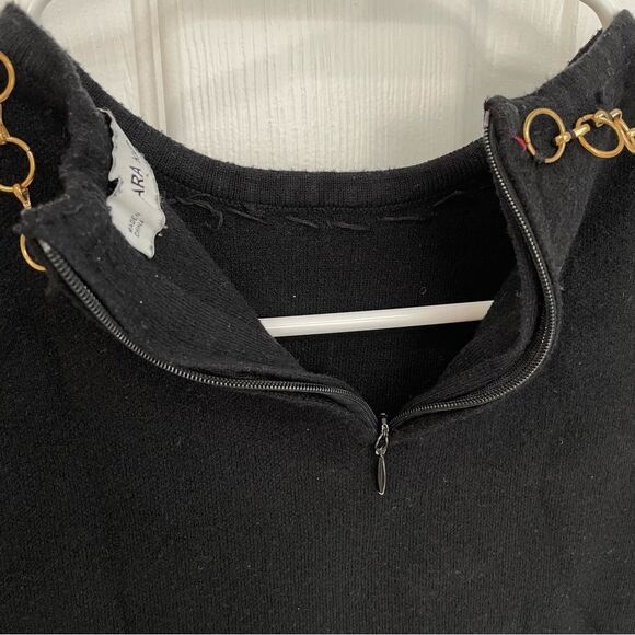ZARA Knit Black Cropped Short Sleeve Chain Detail Collar Top Women’s Size S - Picture 5 of 8